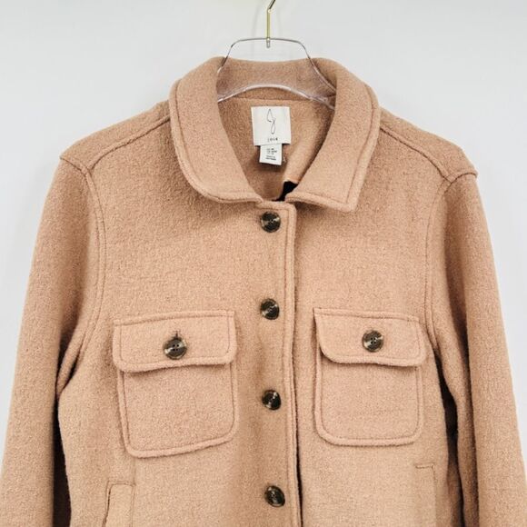 Joie Size Medium Tan Wool Long Sleeve Button Front Shackle Jacket Coat - Picture 2 of 6